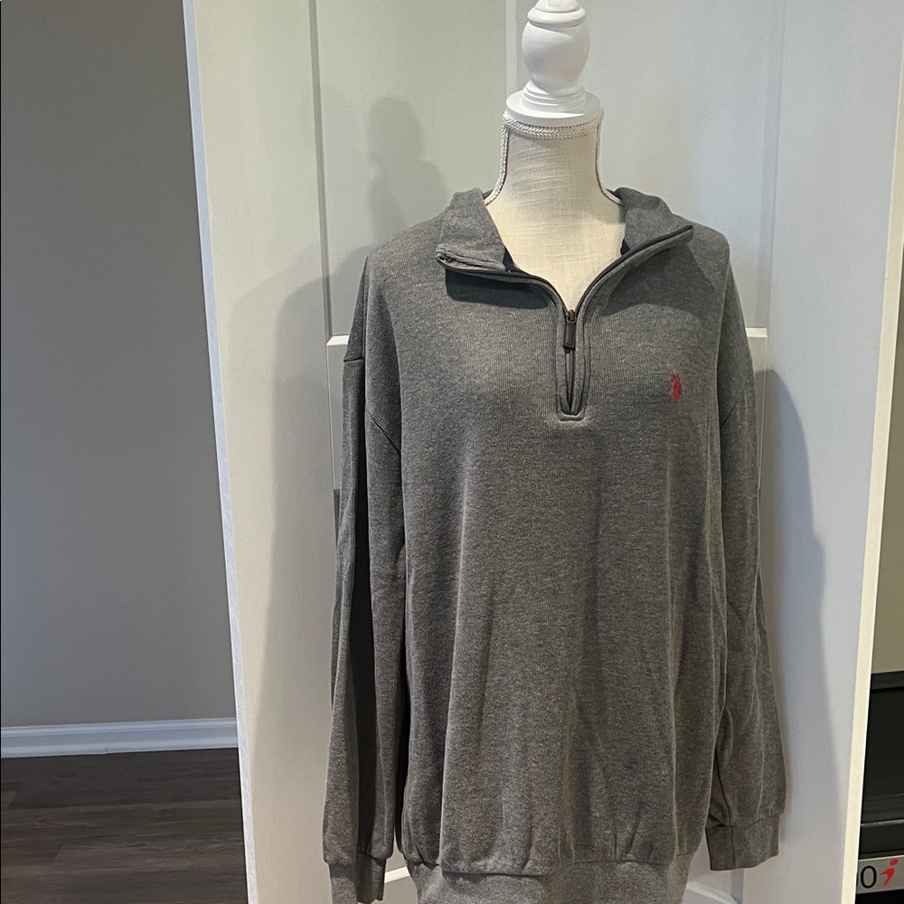 US Polo Association Men’s Gray Half-Zip with Red Logo